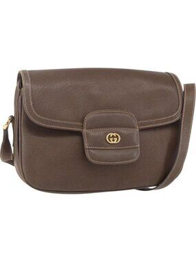 GUCCI Shoulder Bag Leather Brown Gold 001 116 0912